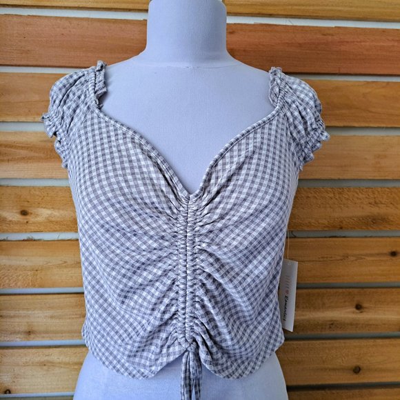 Urban Romantics Juniors Plaid Crop Tops Gray/White Size L NWT - Picture 3 of 12